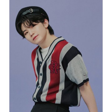 韓國Romantic Crown - [WOOZI Collection] ATHLETIC LOGO HALF CARDIGAN_NAVY